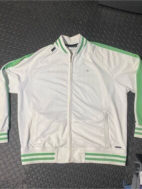 Rocawear White Zip-Up Track Jacket with Green Stripes